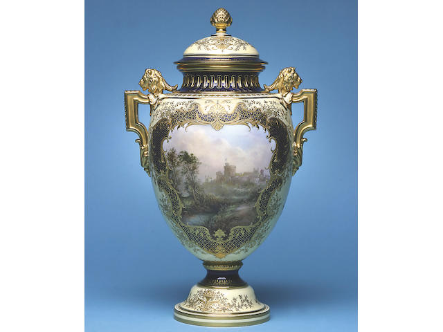 A large and impressive Coalport vase and cover, circa 1900,