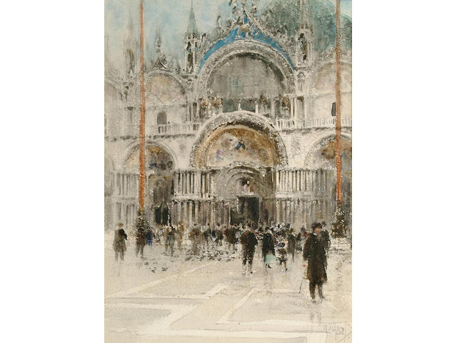 William Walcot (British, 1874-1943) View across St Mark's Square, Venice, 30.5 x 23 cm.