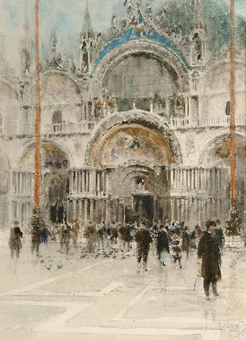 William Walcot (British, 1874-1943) View across St Mark's Square, Venice, 30.5 x 23 cm.