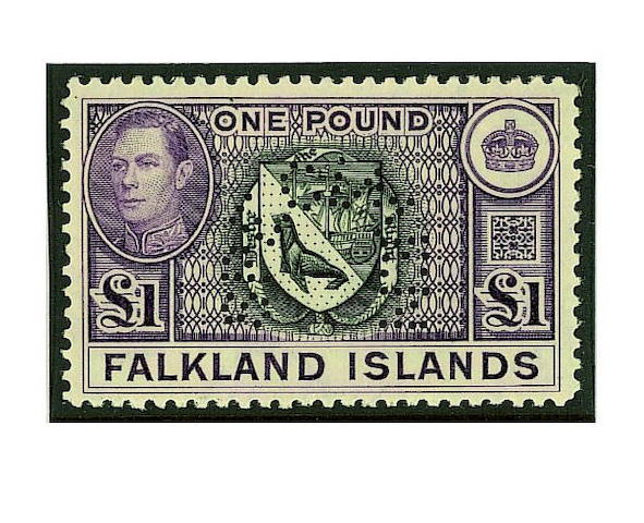 Falkland Islands: 1938-50 &#189;d. to &#163;1 perfed. "SPECIMEN" with full gum, fine a very scarce set, B.P.A. Certificate (1995) SG &#163;1,100 (060)