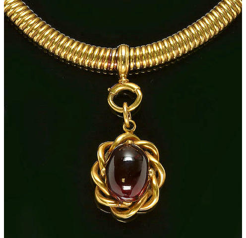 A Victorian garnet locket/pendant and necklace