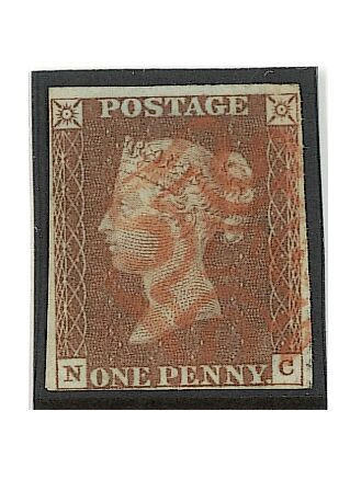 1841 1d.: plate 12 NC very close to large margins all round, cancelled by red M.C., rare. R.P.S. Certificate (2003).