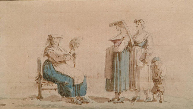 Thomas-Charles Naudet (1773-1810) a. Three peasant women and a child, one seated and holding a dista