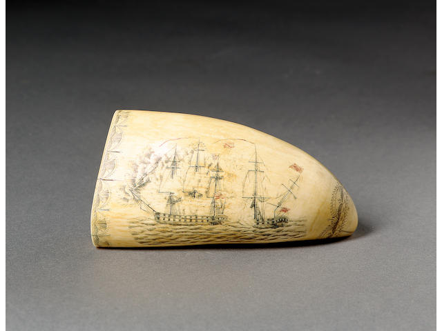 A Good Decorated Whale's Tooth 14 x 6 x 4.5cm.(5.5 x 2.5 x 1.75in.)