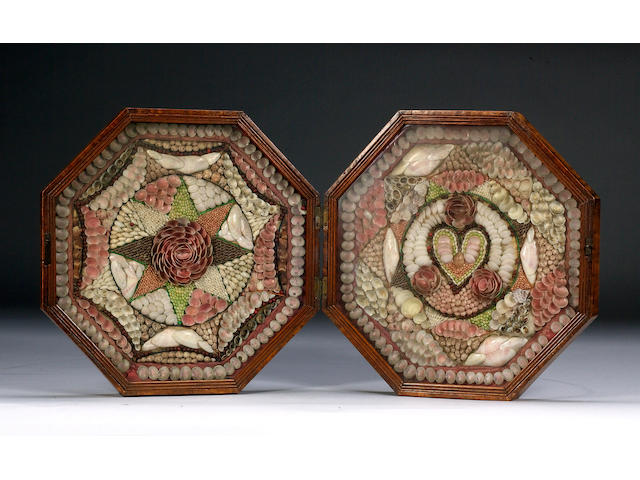 A Large Cased Double Octagonal Shell Valentine 35 x 35cm.(14 x 14in.)each.