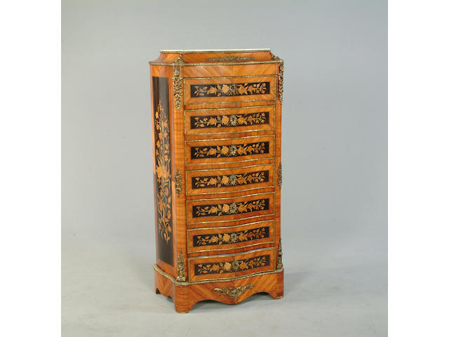 A late 19th century kingwood, and marquetry semainer