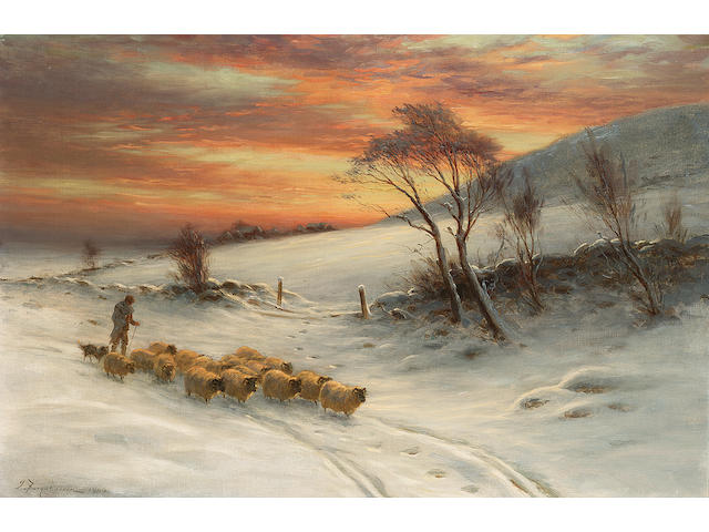 Joseph Farquharson RA (1846-1935) 'When day expiring in the west, the shepherd tends his flock' 50 x 76cm (20 x 30ins)