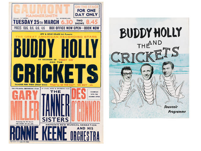 A scarce advertising card for Buddy Holly & The Crickets, 1958,