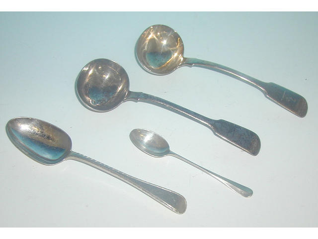 Five Old English feather edge pattern dessert spoons, by Thomas William Dobson, 1904,