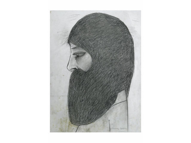 Laurence Stephen Lowry (1887 - 1976) The head of a bearded man, 35 x 26cm, unframed.