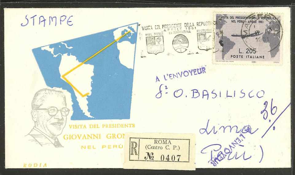 Italy: 1961 Gronchi 205L. rose-lilac error with 205L. slate-violet applied on top, used on illustrat