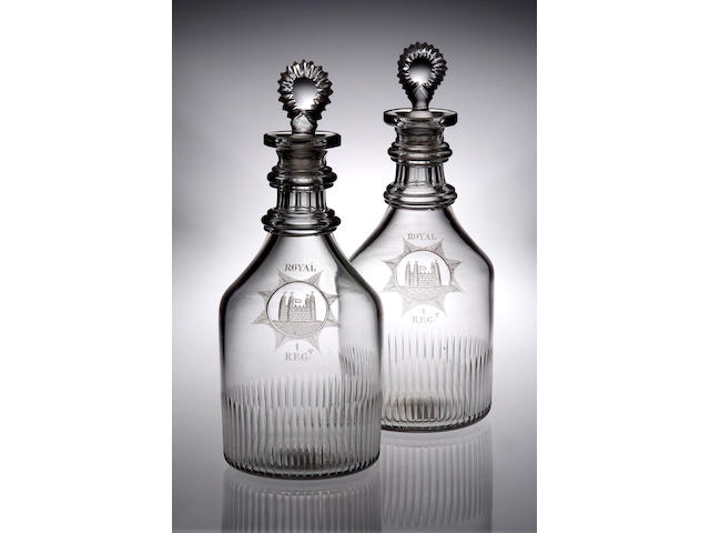 A pair of magnum decanters of Military interest, circa 1820,