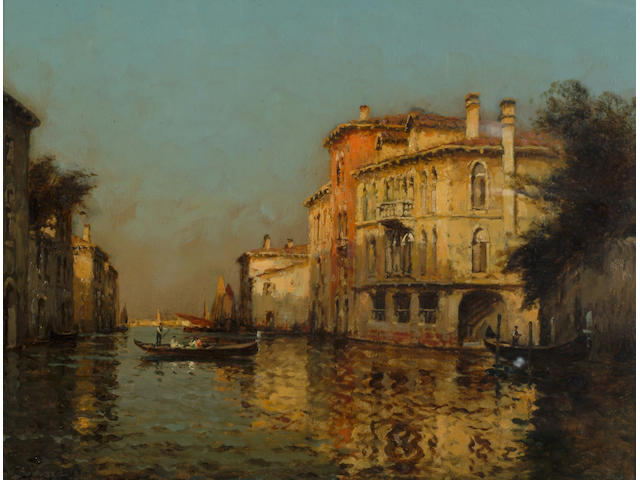 Antoine Bouvard (1870-1956) 'Venetian canal with gondolers' 50 x 65cm (20 x 25 1/2in)