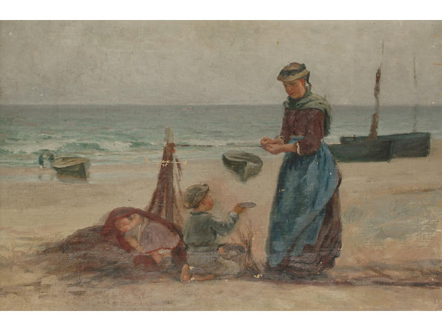 Scottish School (late 19th Century), A Mother and children on a beach; and Chiildren playing on a beach, each 15 5/8 x 24 in, (39.7 x 61 cm.) (2)