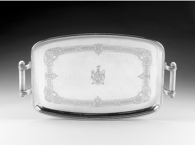 A silver two-handled rectangular tray, Sheffield 1958,