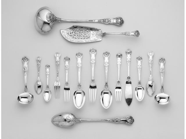 A comprehensive William IV and Victorian silver Queen's pattern table service of flatware, by William Eaton, London 1836 - 1840,