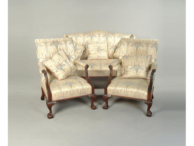 A George III style mahogany framed three pieces suite