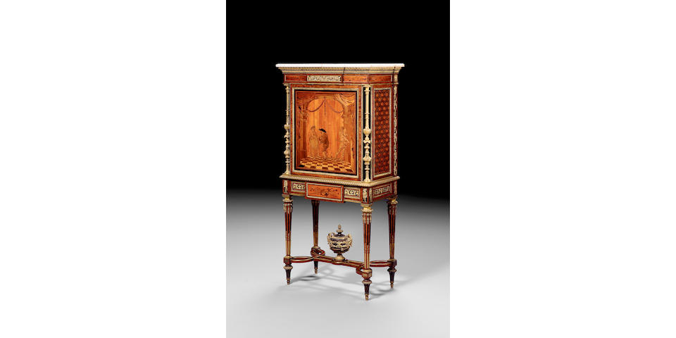 A fine late 19th century French amboyna and marquetry Secretaire &#224; Abbatantt, in the manner of Weisweiller,