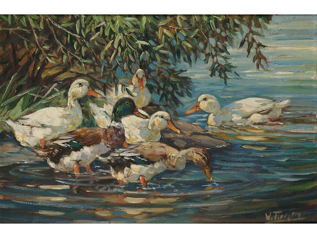 Willy Tiedjen (German, 1881-1950), Ducks on the water 18 x 26 in. (46 x 66cm.)