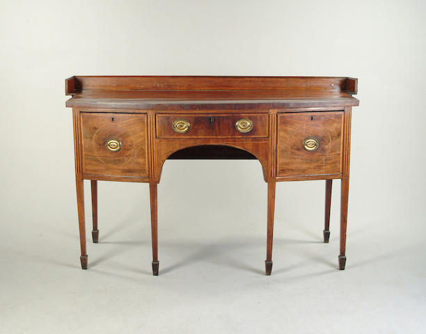 George III mahogany and satinwood banded  bow front sideboard