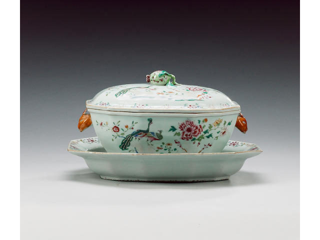 A 'Double-Peacock' famille rose tureen,