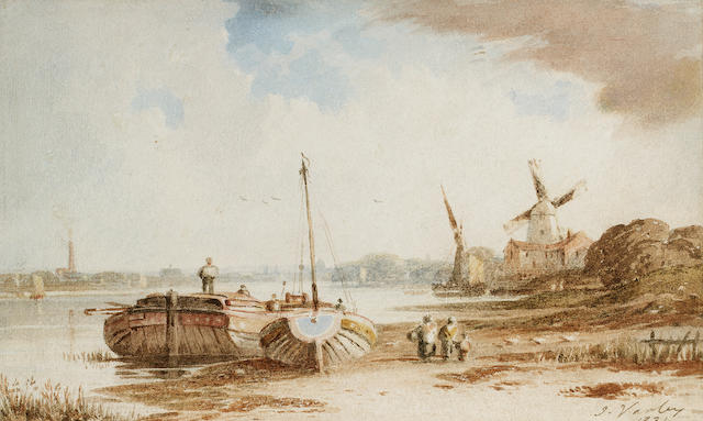 John Varley R.W.S. (British, 1778-1842) London from Battersea 11.5 x 19.6 cm. (4 1/2 x 7 3/4 in.)