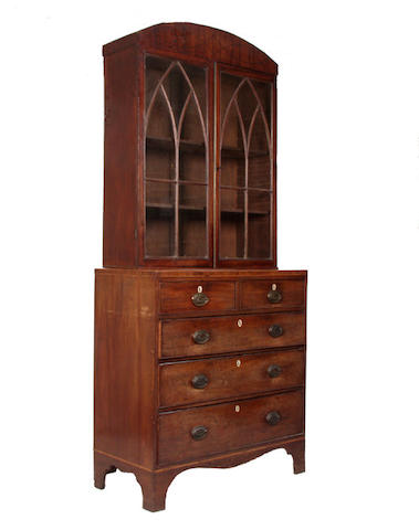 A 19th Century mahogany associated bookcase on chest