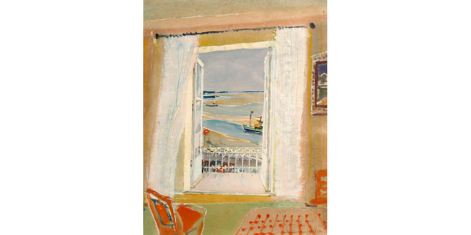 Patrick Hall view through a window, Crotoy, 45 x 35cm