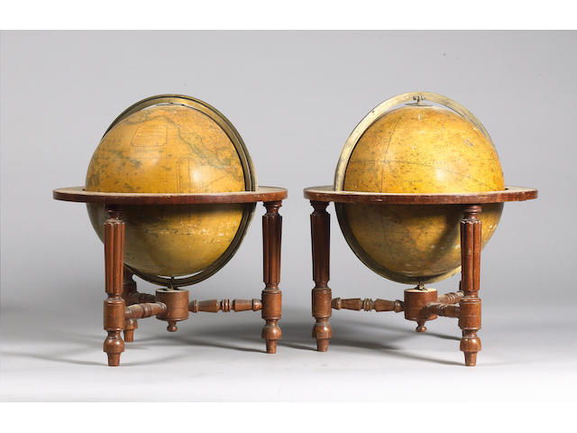 A Pair of Malby's 12-Inch Table Globes, English, circa 1847, (2)