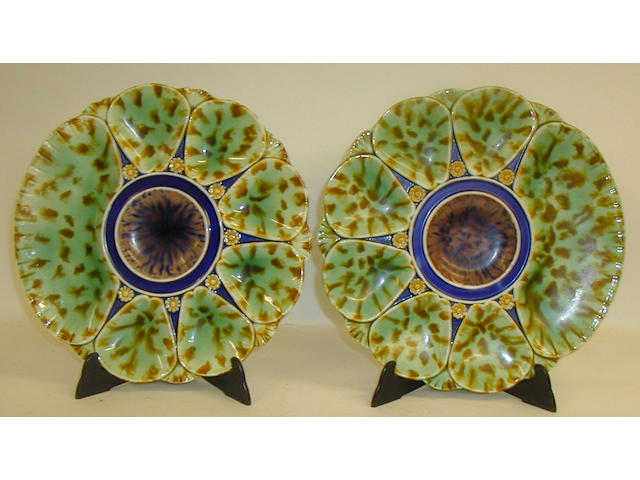 A pair of Mintons majolica Oyster plates,
