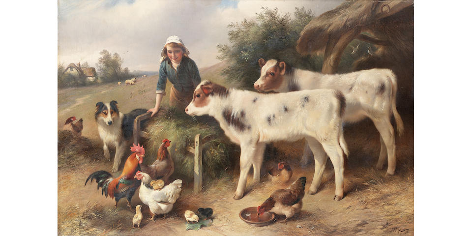 Walter Hunt (British 1861-1941) Feeding time 51 x 76.5 cm. (20 x 30 in.)