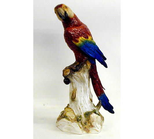 A Meissen model of a parrot,