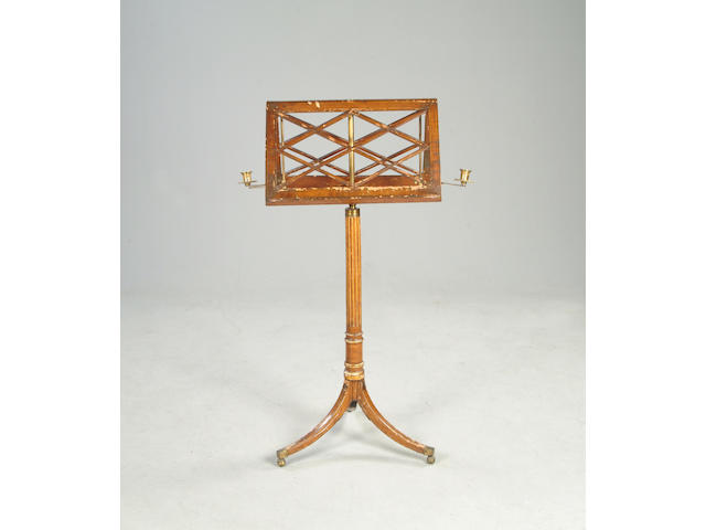 A late George III faux satinwood duet stand