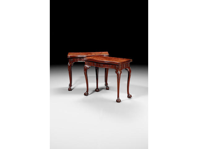 A fine pair of George III mahogany serpentine Card Tables,in the Chippendale taste,
