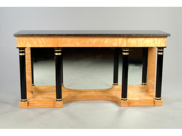A satin birch and ebonised serving table