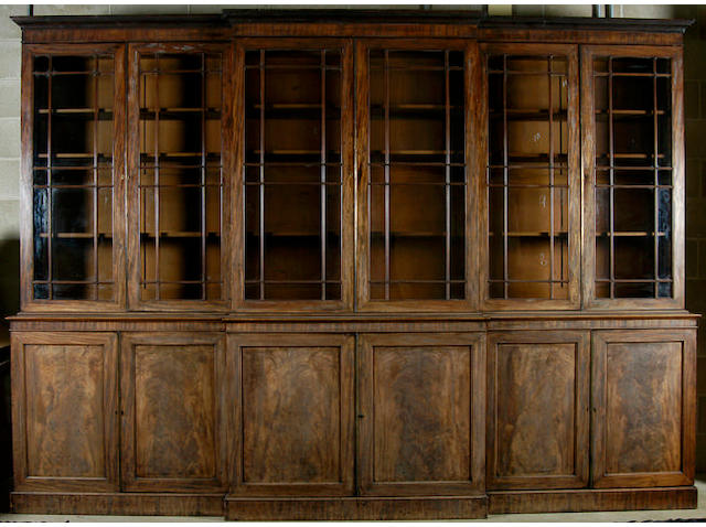 A good Regency mahogany library breakfront bookcase,