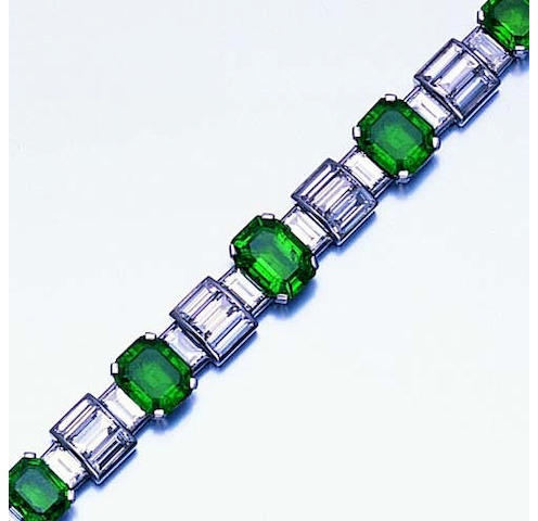 An art deco emerald and diamond bracelet