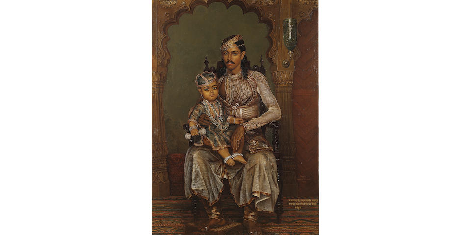 William Carpenter (British, 1818-1899) Maharajah Jaswant Singh of Bharatpur (reg. 1853-93), aged three, seated with the Regent, Saval Singh
