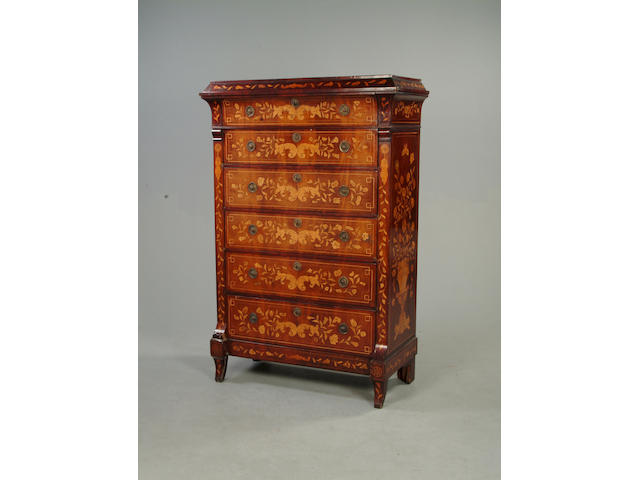 An early 19th century Dutch walnut and floral marquetry tall chest