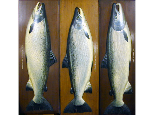 A finely carved and painted half block salmon by Farlow's