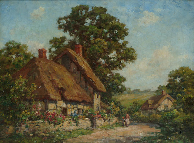 Thomas Edwin Mostyn (British, 1864-1930) Cottage scene near Dorking, Surrey 19 x 24 3/4 in. (48 x 63