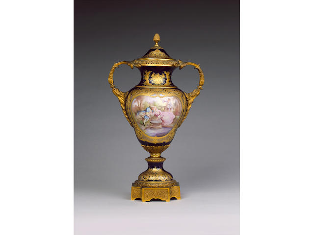 A large S&#232;vres style vase and cover late 19th century