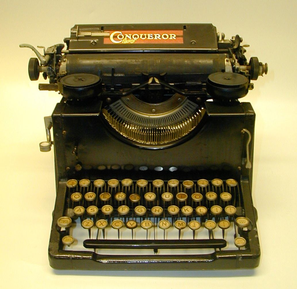 A Conqueror four row upstrike typewriter.
