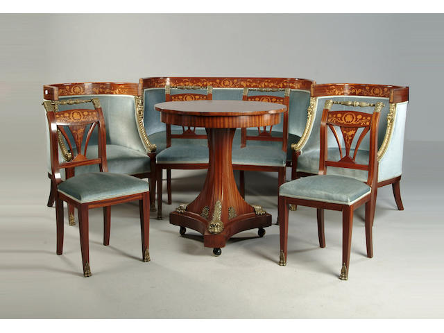 An Empire style mahogany and marquetry salon suite