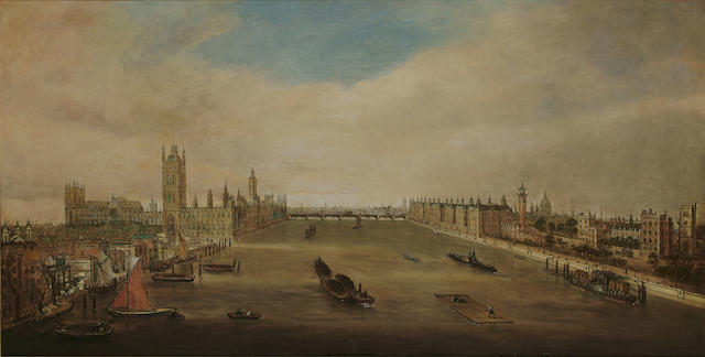 Attributed to John Anderson A view of Westminster, 21 3/8 x 42 1/8 in. (54.5 x 107 cm.)