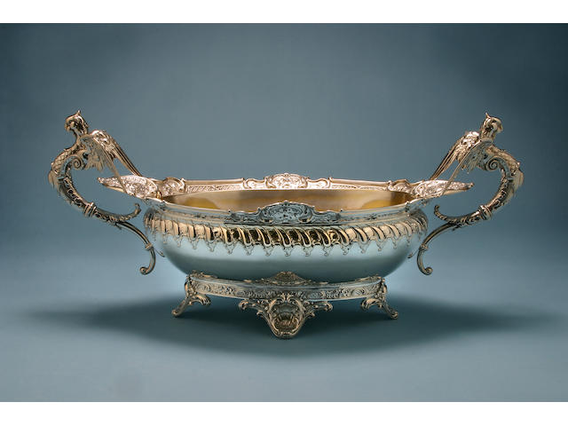 An impressive continental oval twin handled bowl, by F W Hespe, .800 standard,