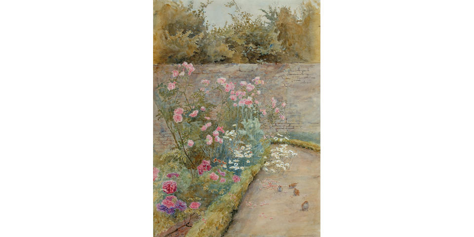 Minnie Smythe R.W.S. (British, 1872-1955) A Rose Border 13 1/2 x 9 1/2 in (34 x 24 cm).