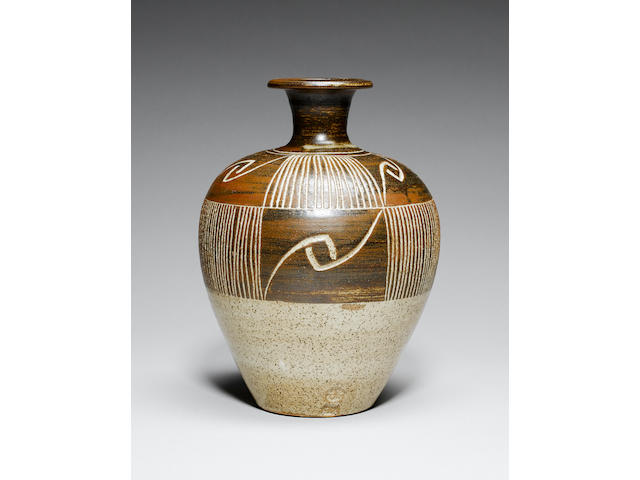 Bernard Leach a Vase with carved design, circa 1960 Height 11in. (28cm)