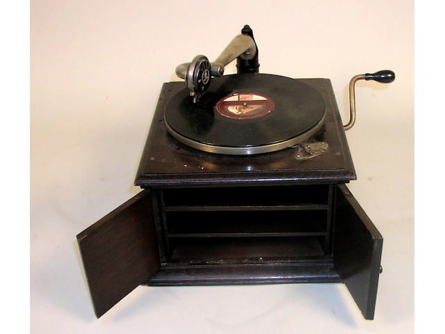 An HMV table top gramophone,
