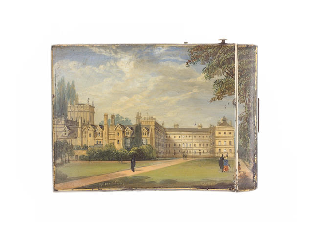 A Victorian painted lacquer card case, by Spiers & Son,